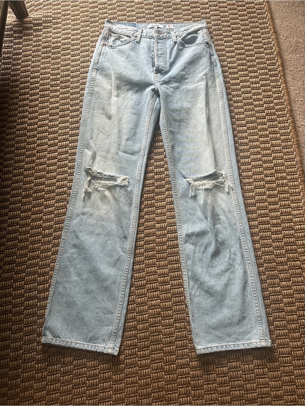 RE/DONE 90s High Rise Loose Jeans Bleach Destroy Distressed Knee Size 27
